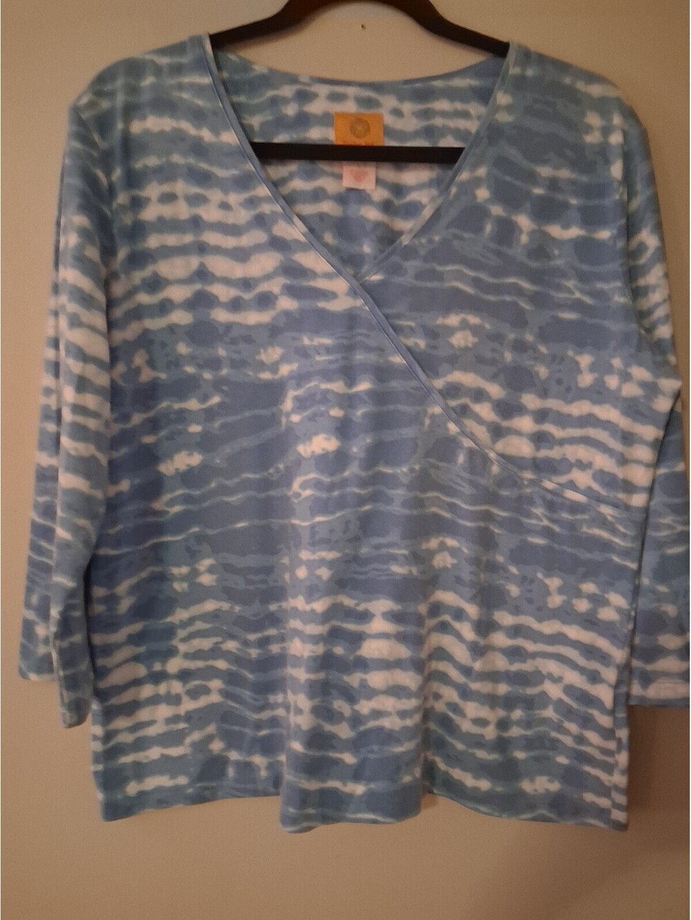 Ruby Rd. Women's Blue and White‎ Tie-Dye Cotton Blend Long Sleeve Top Size L